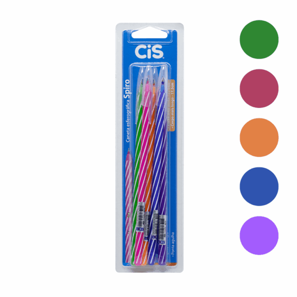Caneta Esferográfica 0.7mm Spiro CIS - BLISTER 5 UND