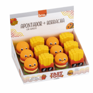 Apontador Plástico e Borracha Fast Food BRW - Display 12 UND