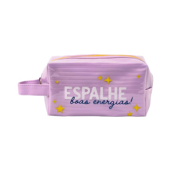 Necessaire Bauzinho Emborrachada Lilás "ESPALHE BOAS ENERGIAS" 18x10x10cm - FLORIE - UND
