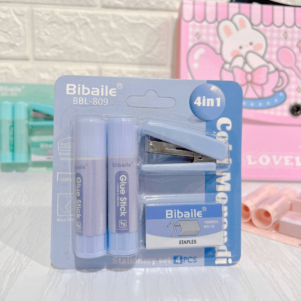 KIT Office Slin 4 Peças - Mini Grampeador + Grampo + Cola Bastão - IMPORTADO - BLISTER