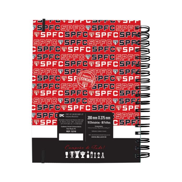 Caderno Smart Universitário 10 Divisórias São Paulo FC 80 Fls - DAC