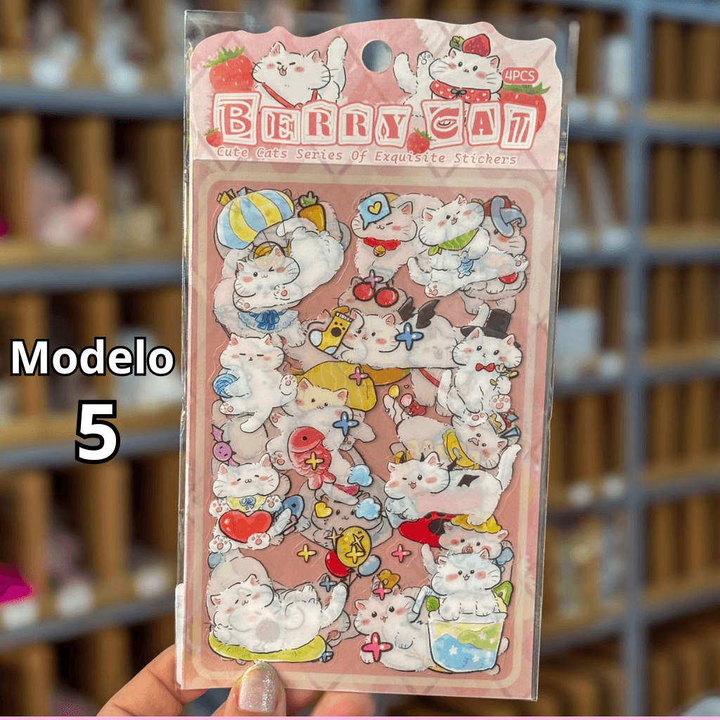 Pacote c/ 4 Cartelas Adesivo Gatinhos Cute - IMPORTADO - UND