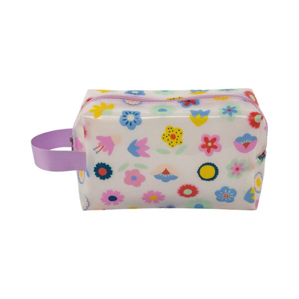 Necessaire Bauzinho Transparente Lilás Flores Coloridas 20x8x12cm - FLORIE - UND