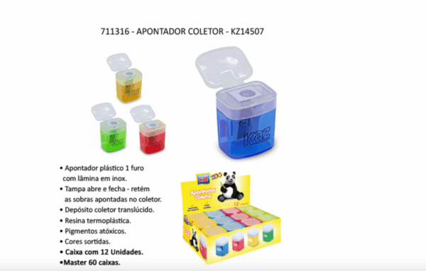 Apontador Coletor Color KAZ - CX 12 UND