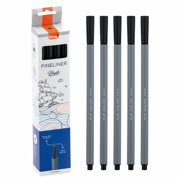Caneta hidrográfica Fineliner 0.4mm PRETO BRW - CX 12 UND
