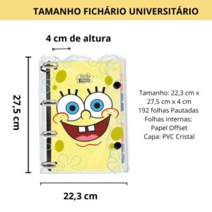 Fichário Universitário em PVC Cristal Bob Esponja DAC