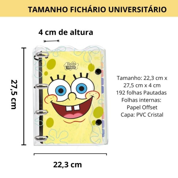 Fichário Universitário em PVC Cristal Bob Esponja DAC