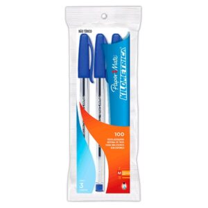 Caneta Papermate Kilometrica 100 média - Pouch c/3 Azul