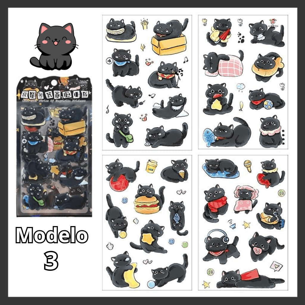 Pacote c/ 4 Cartelas Adesivo Gatinhos Cute - IMPORTADO - UND