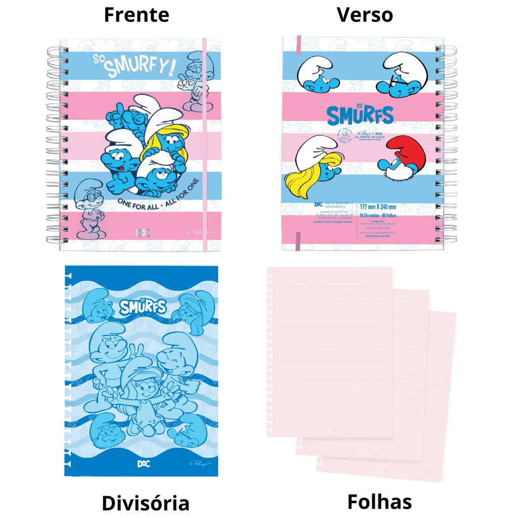Caderno Smart Colegial Smurfes 80 fls - DAC