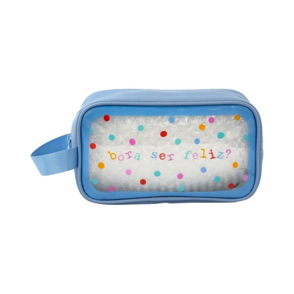 Necessaire Transparente Azul "BORA SER FELIZ?" 23x7x13cm - FLORIE - UND
