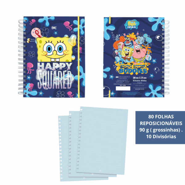 Caderno Smart Universitário 10 Divisórias Bob Esponja Azul 80 fls - DAC