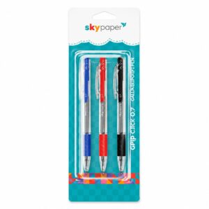 Kit Caneta Click Esferográfica 0.7mm c/ 3 Cores- SKYPAPER - BLISTER