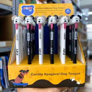 Caneta Esferográfica Apagável 0.5 mm Azul/Preta Dog Tongue Puxa Língua - FOFY - CX 36 UND