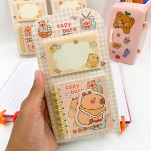 Kit Mini Caderno c/ Fechamento + Bloco de Notas Capivara Kawaii - UND