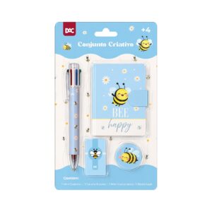 Conjunto Criativo Caderno 50 fls, Caneta 6 Cores, Marca Texto e Washi Tape Trendy - DAC