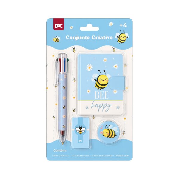 Conjunto Criativo Caderno 50 fls, Caneta 6 Cores, Marca Texto e Washi Tape Trendy - DAC