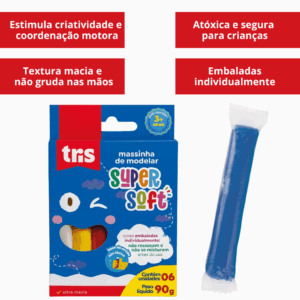 Massinha de Modelar Supersoft 6 Cores - TRIS - BLISTER