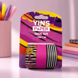 Fita Adesiva Washi Tape Banana Listras 15mm x 3m - YINS PAPER - BLISTER