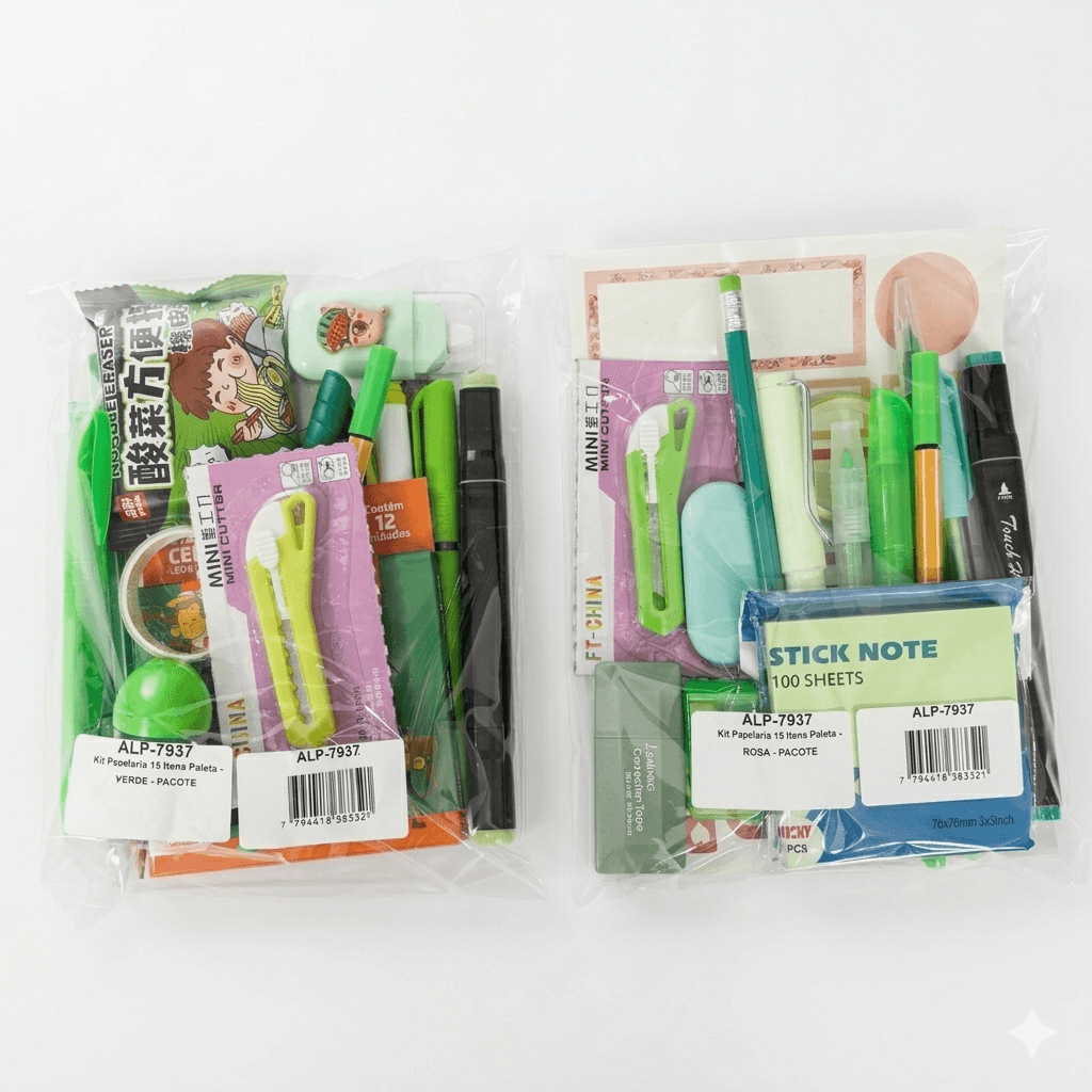 Kit Papelaria 15 Itens Paleta - VERDE - PACOTE