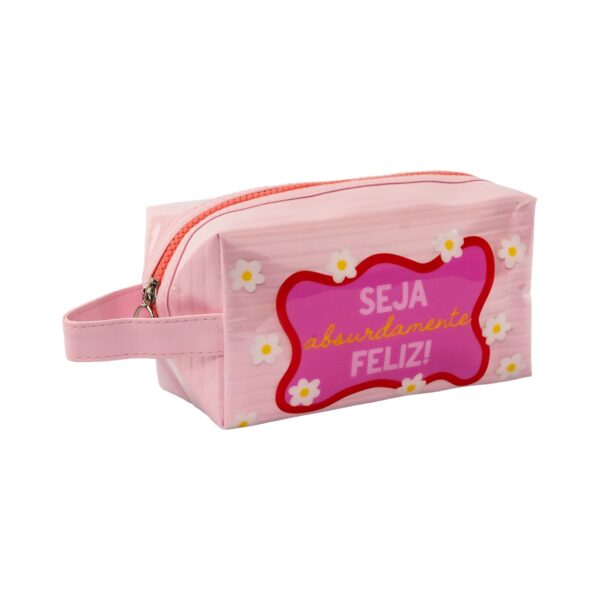 Necessaire Bauzinho Emborrachada Rosa "SEJA ABSURDAMENTE FELIZ!" 18x10x10cm - FLORIE - UND