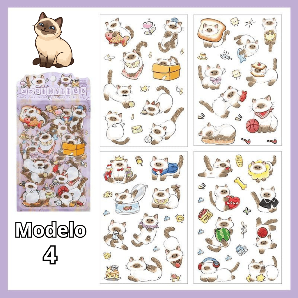 Pacote c/ 4 Cartelas Adesivo Gatinhos Cute - IMPORTADO - UND