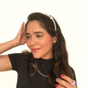 Tiara Cabelo Pérola Coração Pastel