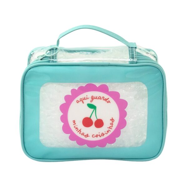 Necessaire Maleta Transparente Verde Claro "AQUI GUARDO MINHAS COISINHAS" 22x8x16cm - FLORIE - UND
