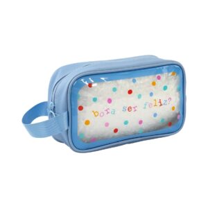 Necessaire Transparente Azul "BORA SER FELIZ?" 23x7x13cm - FLORIE - UND