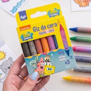 Giz de Cera Ponta Dupla 12 Cores Bob Esponja Nickelodeon - DAC