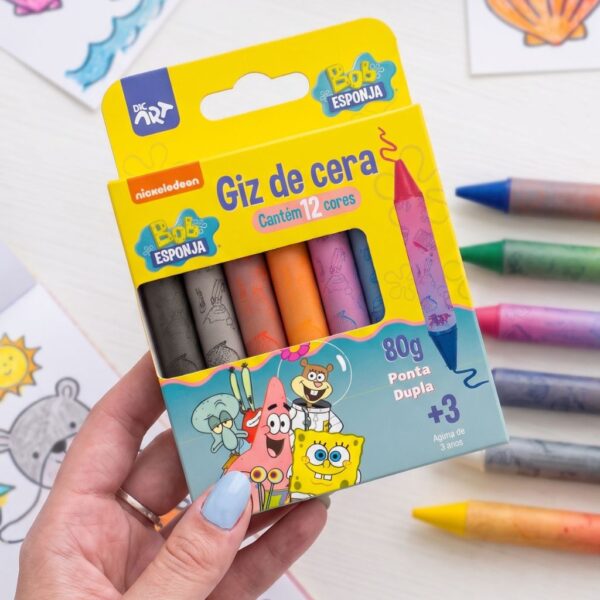 Giz de Cera Ponta Dupla 12 Cores Bob Esponja Nickelodeon - DAC