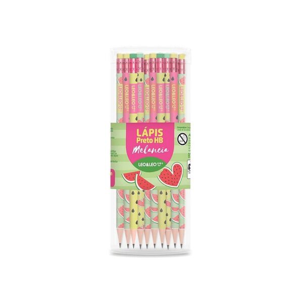 Lápis Hb Melancia com Borracha LEO E LEO - Pacote 12 UND