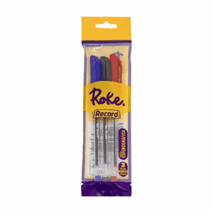 Kit Caneta Esferográfica 1.0 mm Record PT/AZ/VM - ROKE - BLISTER 3 UN