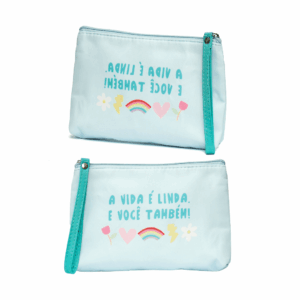 Necessaire Bolsinha de Mão Azul  A VIDA É LINDA E VOCÊ TAMBÉM 14x20cm - FLORIE - UND