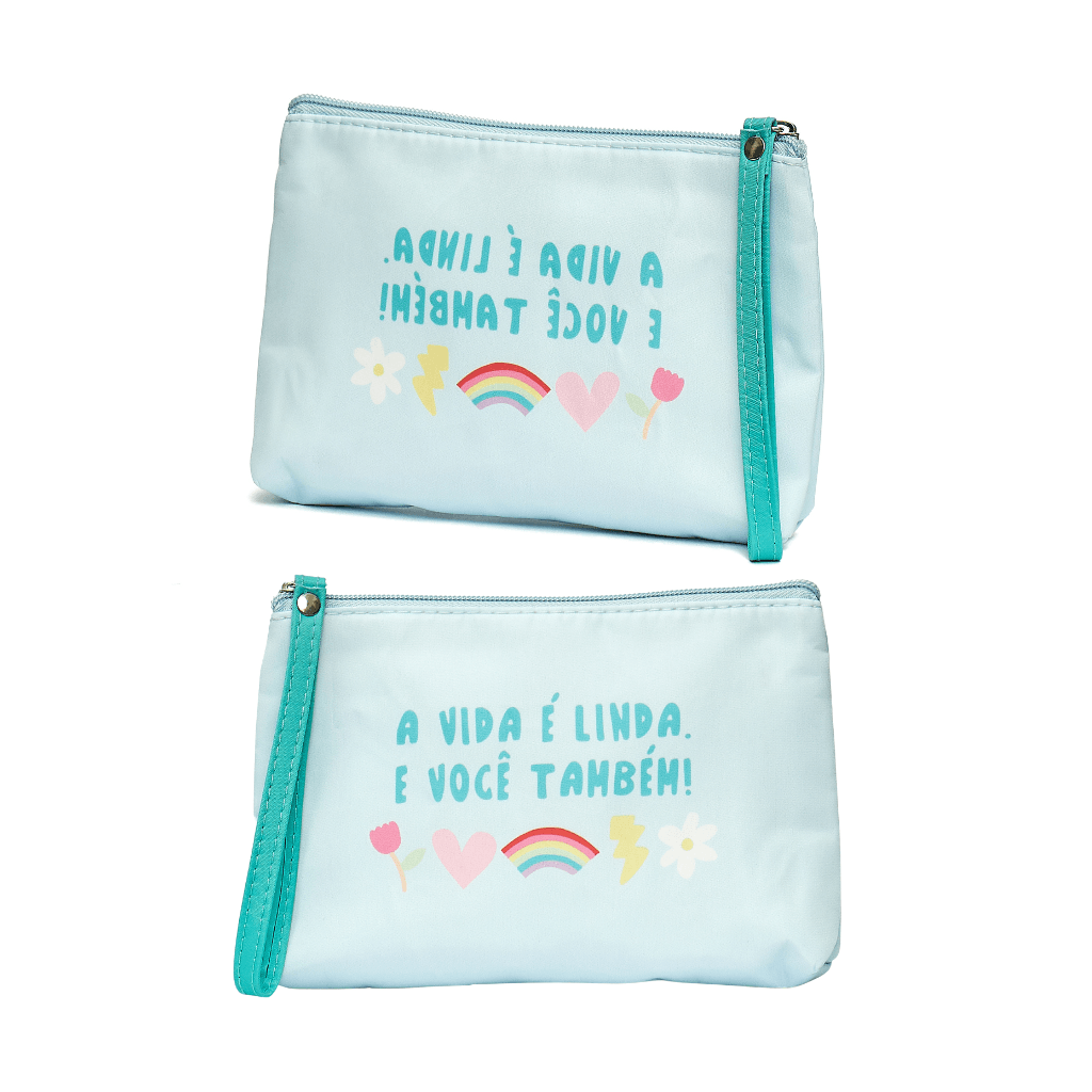Necessaire Bolsinha de Mão Azul  A VIDA É LINDA E VOCÊ TAMBÉM 14x20cm - FLORIE - UND