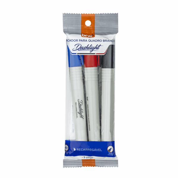 Marcador Quadro Branco Dashlight Recarregável BRW - BLISTER C/ 3 UND