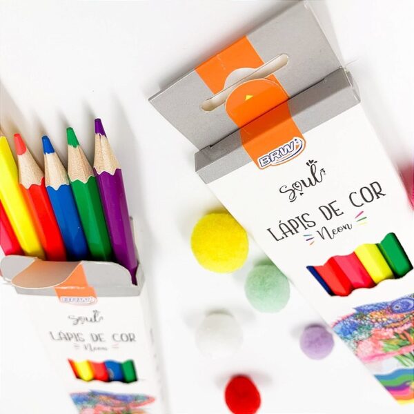 Lápis de Cor Sextavado Neon BRW - Blister 6 Cores