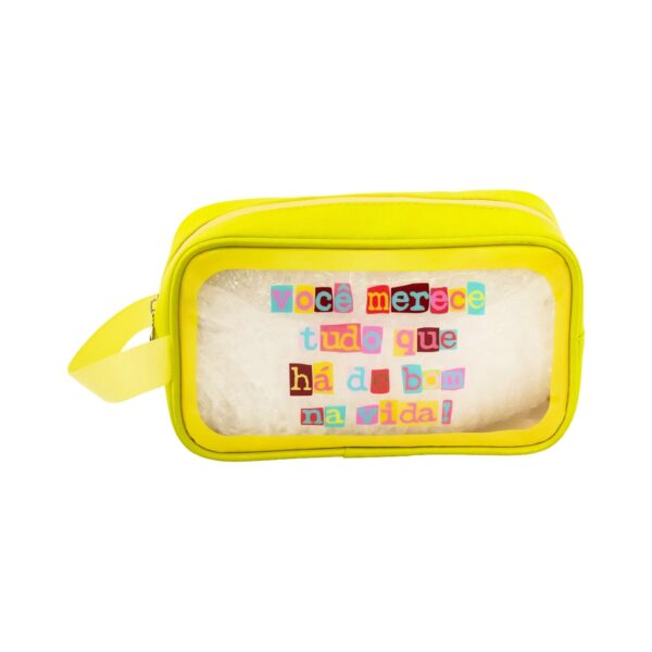 Necessaire Transparente Amarelo "VOCÊ MERECE TUDO QUE HÁ DE BOM NA VIDA!" 23x7x13cm - FLORIE - UND