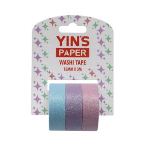 Fita Adesiva Washi Tape GLITTER Candy Color 15mmx3m - YINS PAPER - BLISTER