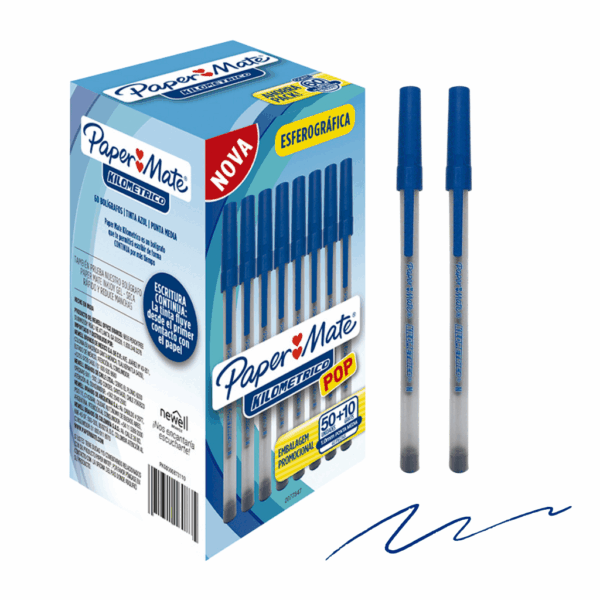 Caneta Kilométrica Pop 1.0 mm AZUL - PAPER MATE - CX 60 UND