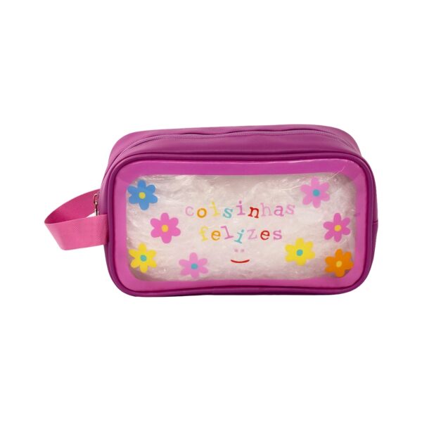 Necessaire Transparente Lilás "COISINHAS FELIZES" 23x7x13cm - FLORIE - UND