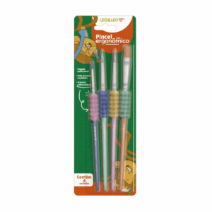 Pincel Ergonômico C/ Borracha Ponta Redonda/Chata - LEO e LEO - BLISTER
