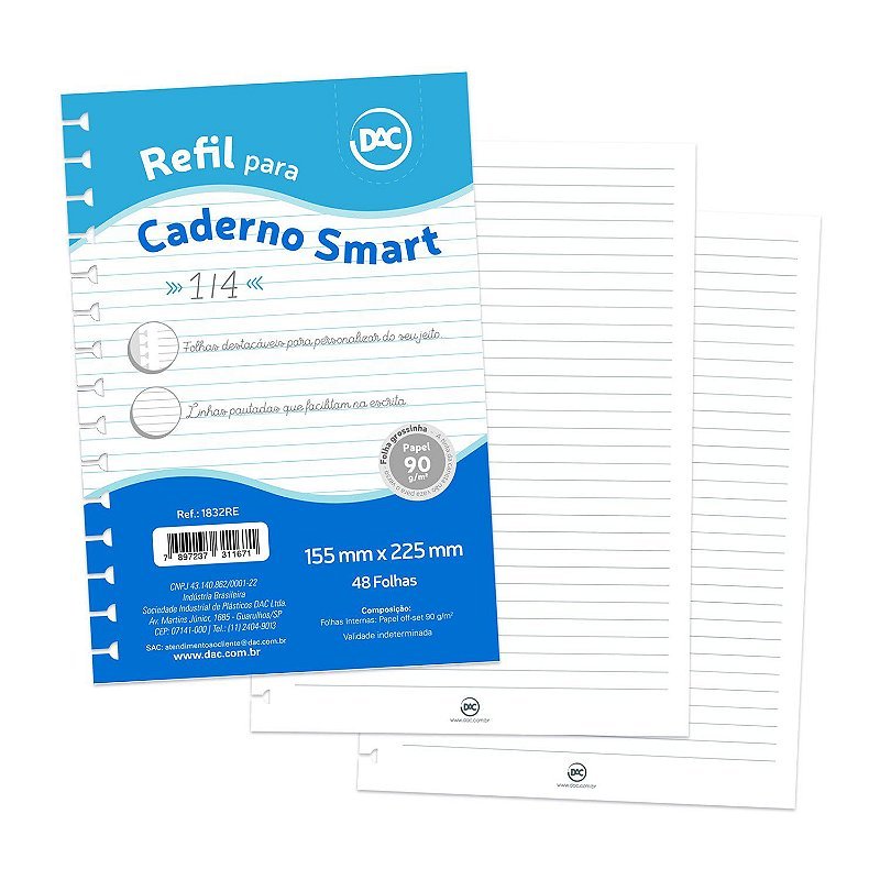 Refil de Folhas Reposicionável para Caderno Smart Colegial DAC - VÁRIAS CORES