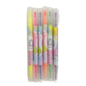 Marca Texto 2 Pontas Unicórnio Estampado - Kit 6 Cores