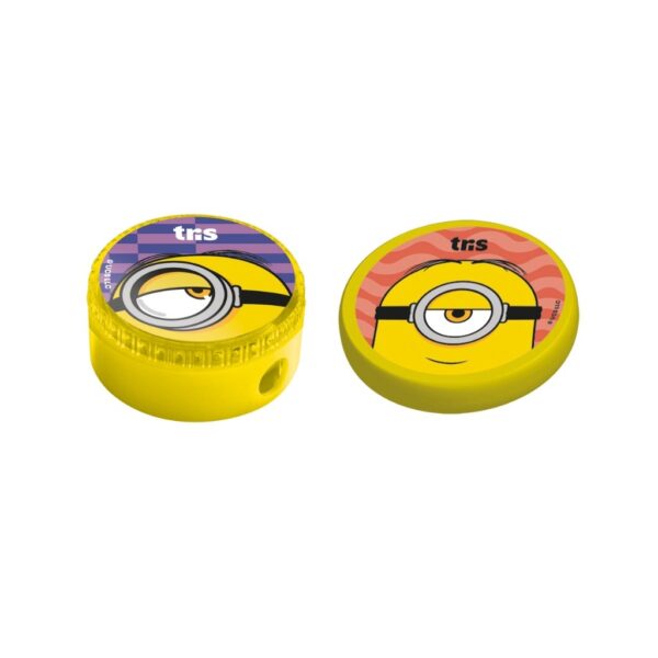 Kit Apontador Depósito + Borracha Minions TRIS - Blister 2 Peças