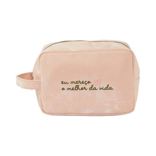 Necessaire Bauzinho M Bordada Rosa "EU MEREÇO O MELHOR DA VIDA" 20x11x14cm - FLORIE - UND