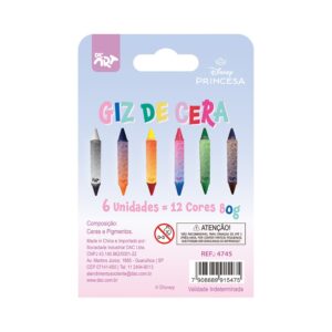 Giz de Cera Ponta Dupla 12 Cores Princesas Disney - DAC