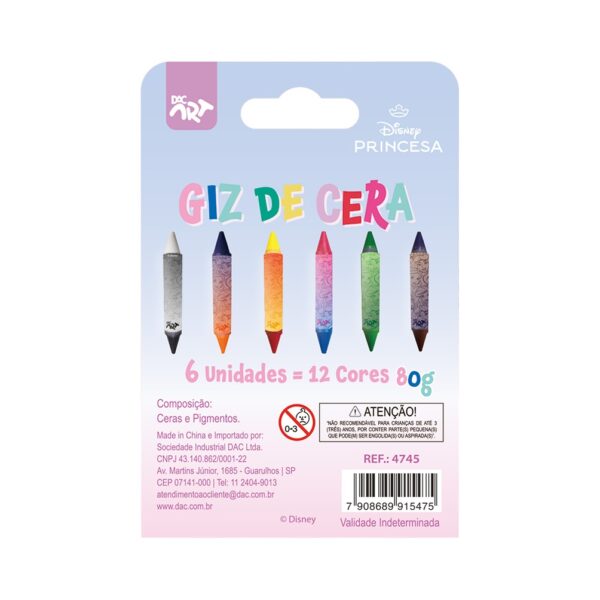 Giz de Cera Ponta Dupla 12 Cores Princesas Disney - DAC