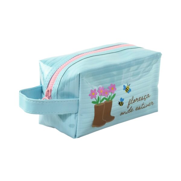 Necessaire Bauzinho Emborrachada Azul "FLORESÇA ONDE ESTIVER" 18x10x10cm - FLORIE - UND