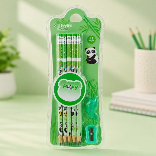 Kit Escolar Panda 12 Peças - FOFY - BLISTER